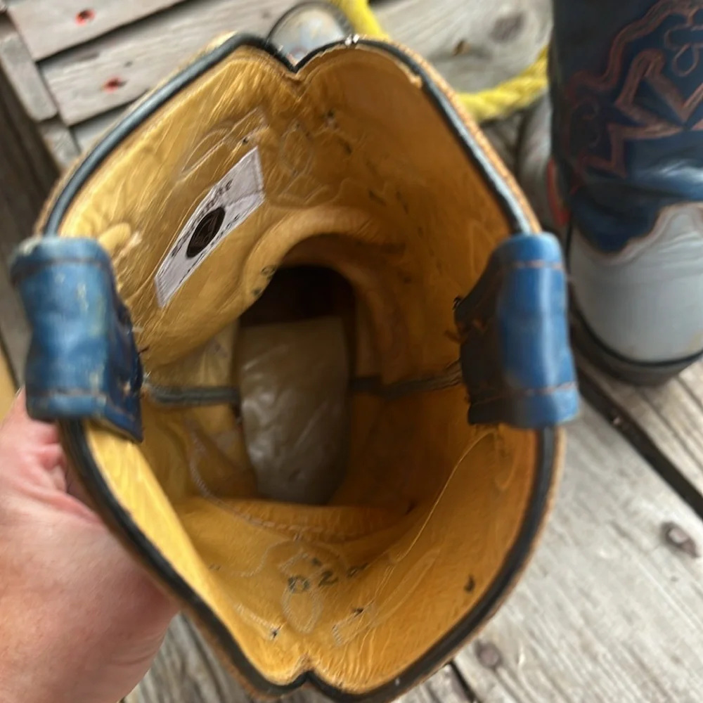Vintage Laramie Handmade Western Boots Tri Color Red Blue Gray Leather Size 7 - Picture 14 of 17